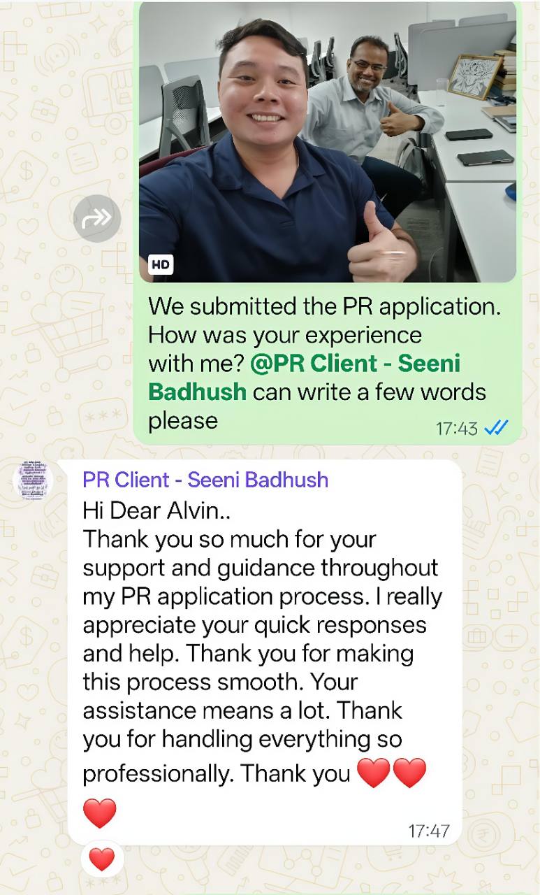 Original WhatsApp conversation in which a PR client thanks Alvin for his quick responses, smooth guidance and professional handling.